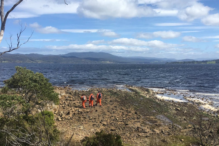 SES crews search the shoreline for missing woman