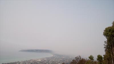Smoke covers the Mornington Peninsula, east of Melbourne.