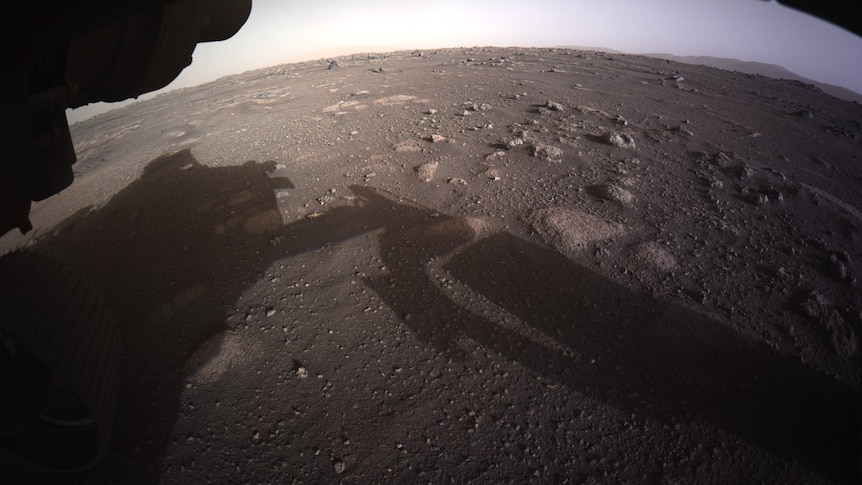 The first high-resolution, colour image to be sent by the cameras on the underside of the Perseverance rover.