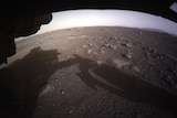The first high-resolution, colour image to be sent by the cameras on the underside of the Perseverance rover.