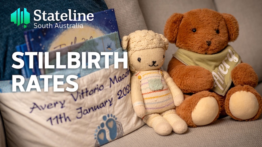 Stillbirth Rates: Soft toys sit next to embroidery with a name and date on it.