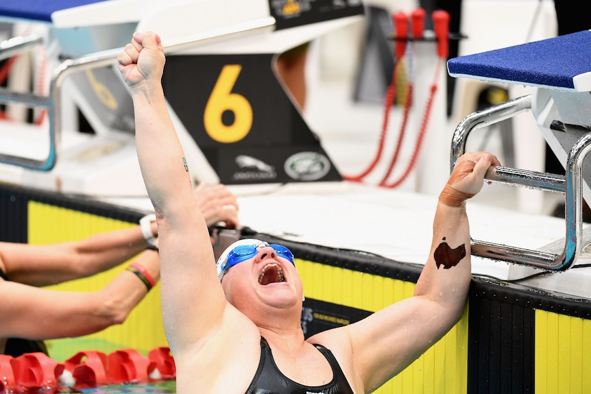 Swimmer celebrates during Invictus Games
