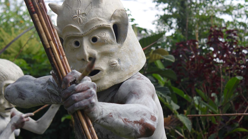 A Mudman from Komunive village in the Asaro Valley, at the Goroka Show in Papua New Guinea's Eastern Highlands, September 2016.