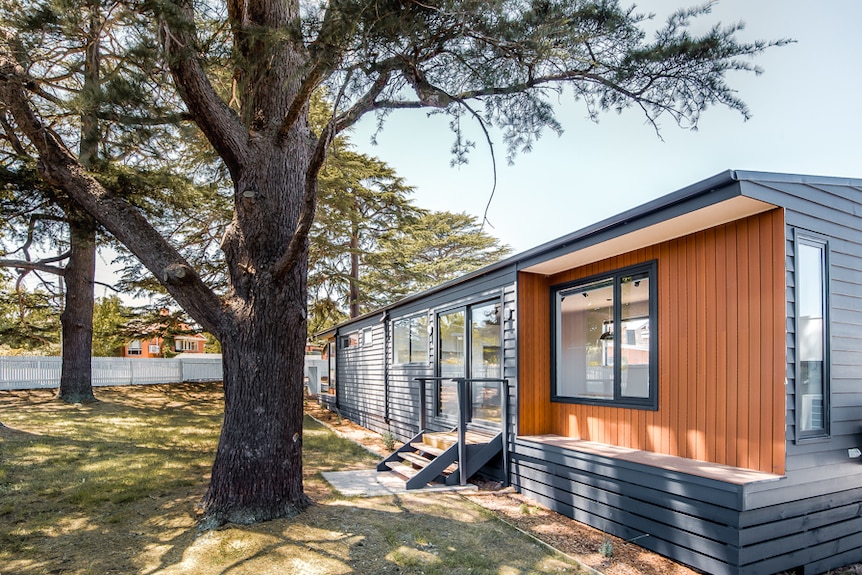 The exterior of a modular home.