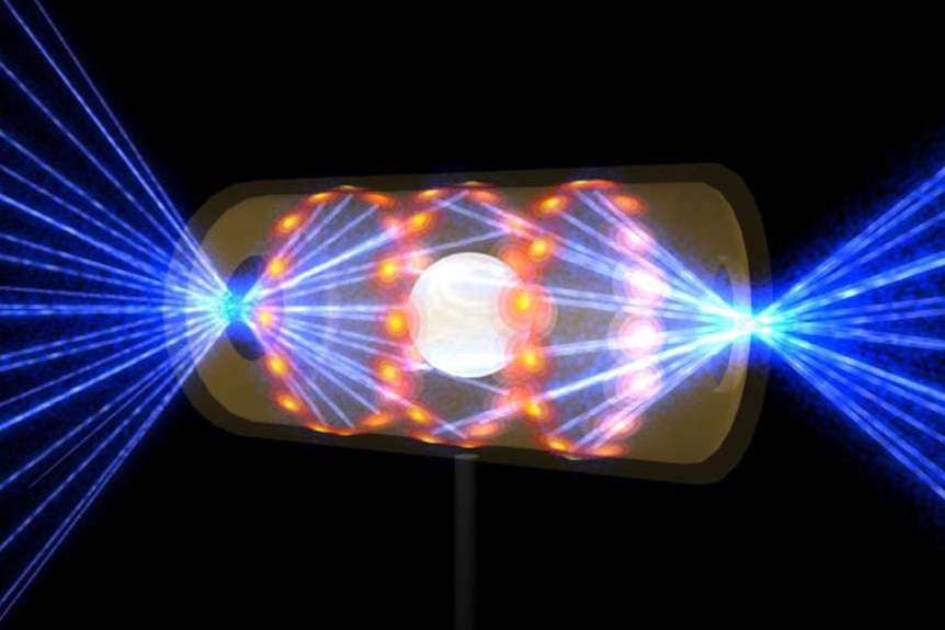 A sphere in a cylinder with laser beams shining around it