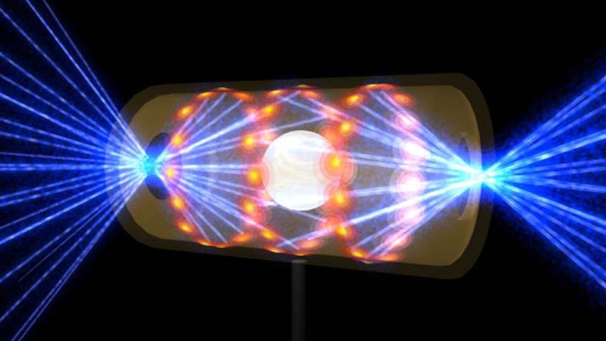 A sphere in a cylinder with laser beams shining around it