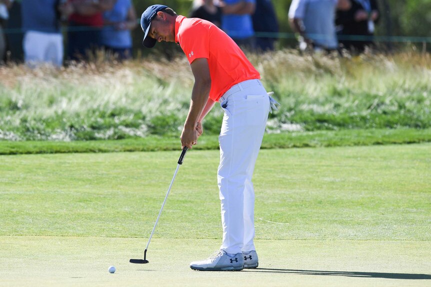 Jordan Spieth putts the twelfth green during the first round of the U.S. Open.