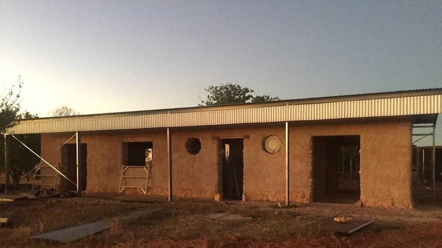 An earth rendered home with several round windows