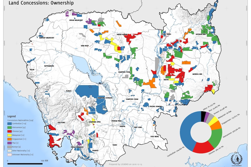 A map showing land concessions in Cambodia.