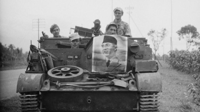 Tentara Belanda selama 'aksi polisi' di Indonesia pada tahun 1947