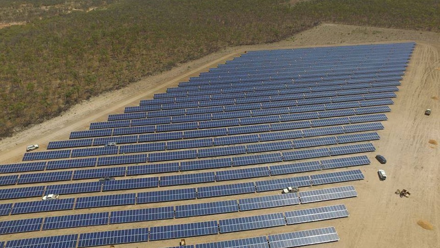 A birds eye view of the panels that make up the Normanton Solar Farm.