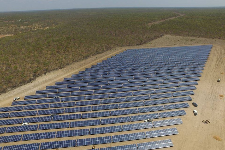 A bird's eye view of the panels that make up the Normanton Solar Farm.