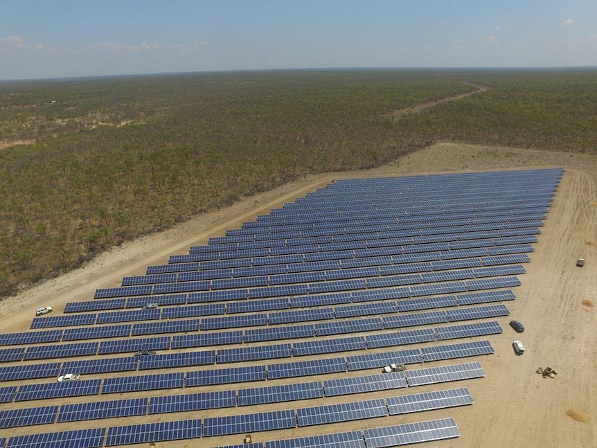 A birds eye view of the panels that make up the Normanton Solar Farm.