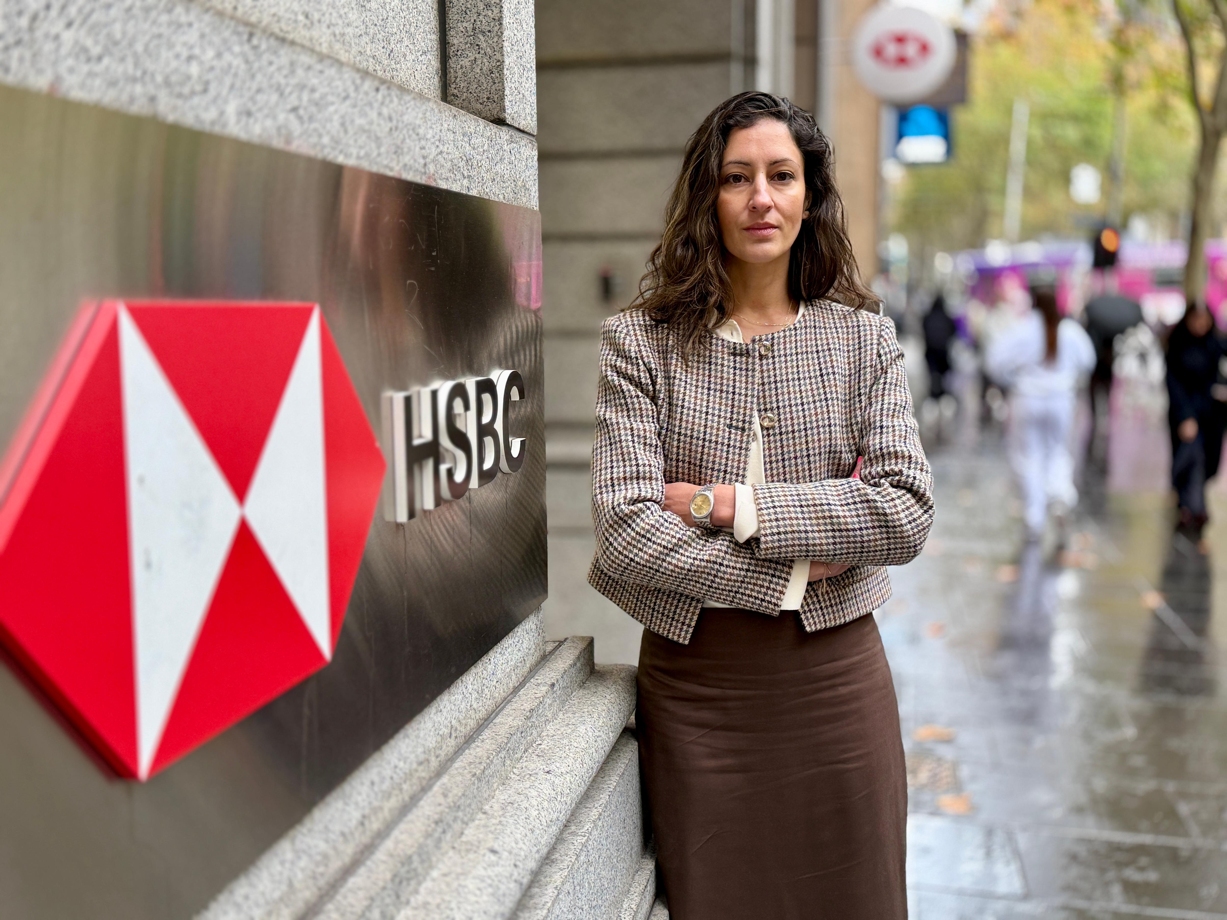 Stephanie Tonkin outside the HSBC bank