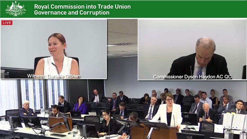 A screen grab of the royal commission hearing: Danielle O'Brien giving evidence.