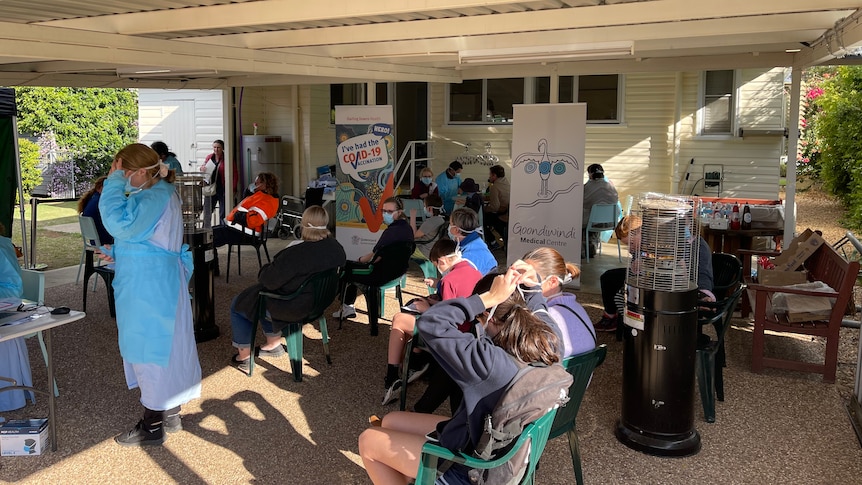 People sitting down waiting to be vaccinated at Goondiwindi