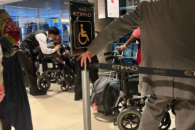 The wheelchair waiting area at Abu Dhabi International Airport.