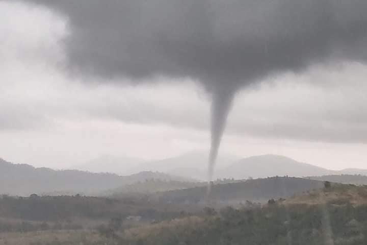Cloud formation that looks like a tornado at Bracewell near Gladstone amid severe storm warnings in Queensland