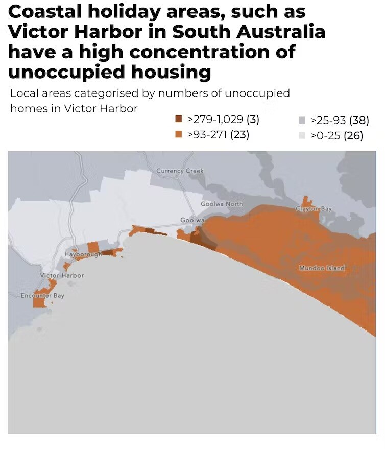 And SA map showing lots of orange along the coast, showing unoccupied homes 