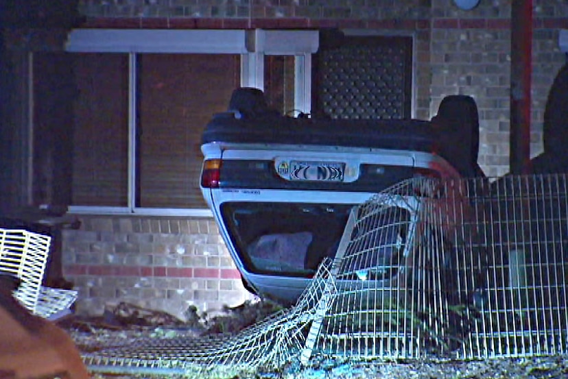 The car involved in the crash ended up on its roof