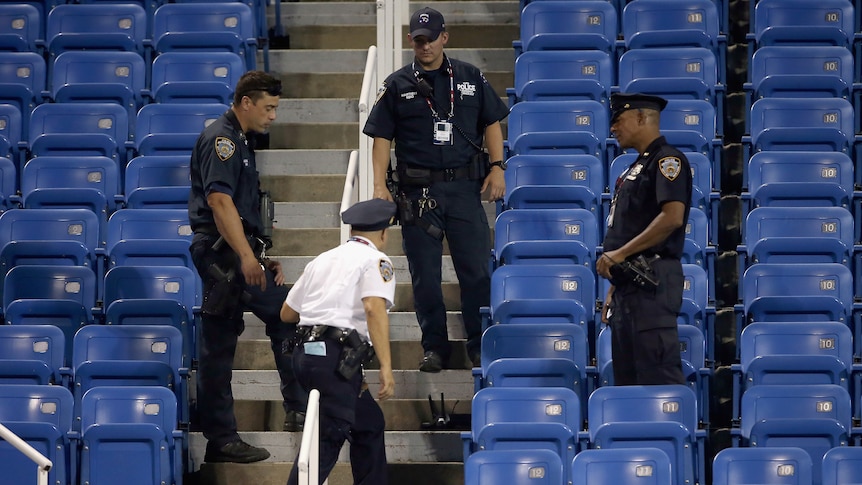 A small drone which crashed into the stands at the US Open