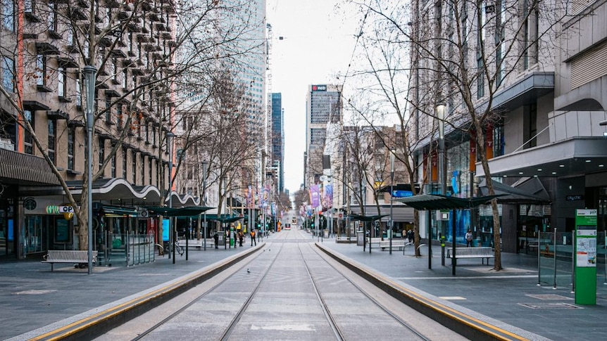 A photo of Bourke Street during the day, largely devoid of traffic.
