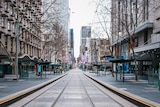 A photo of Bourke Street during the day, largely devoid of traffic.