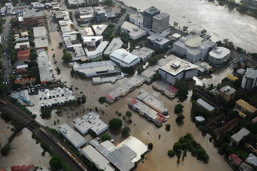 Inundated Coronation Drive and surrounds at Milton in Brisbane's CBD on January 12, 2011