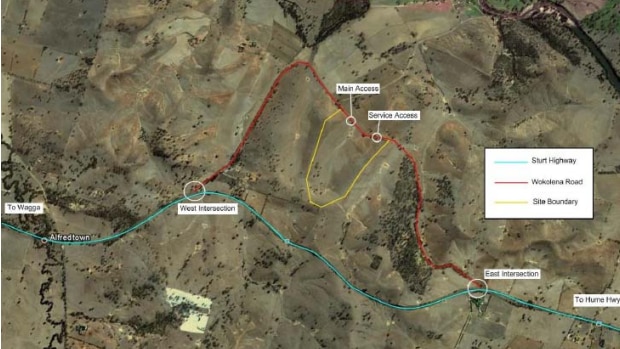 Map of proposed Wokolena Racetrack to the east of Wagga Wagga