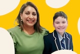 A woman stands with a boy in a school uniform for a story on supporting single parents