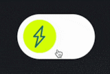 An animated gif showing a digital toggle with a lightning bolt image inside it being switch from left to right, changing colour