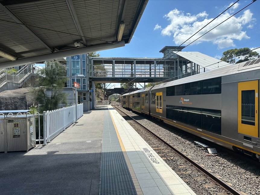 A train going past a train station in Sydney's north.