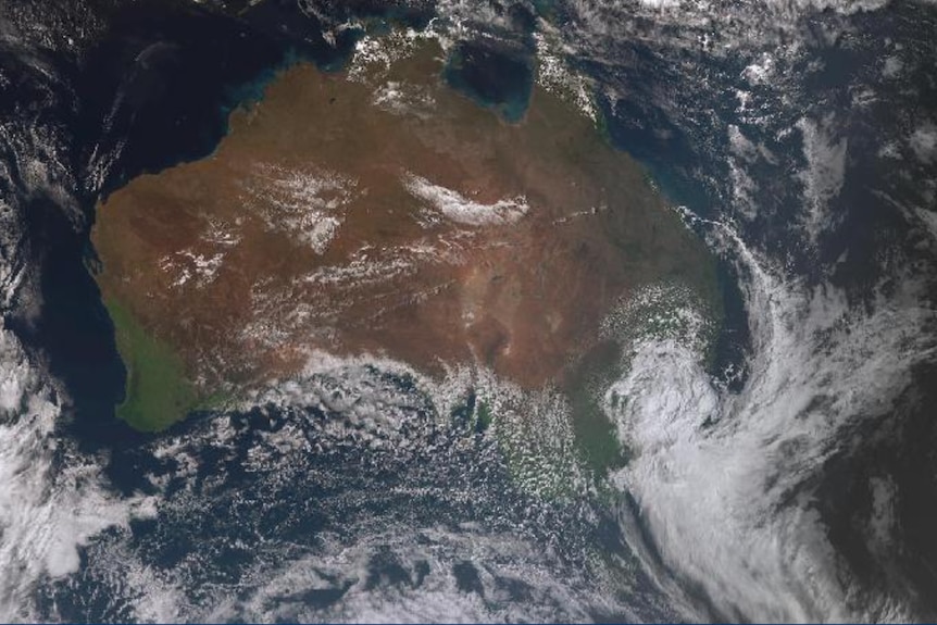 satellite image showing cloud swirling along the NSW coastline