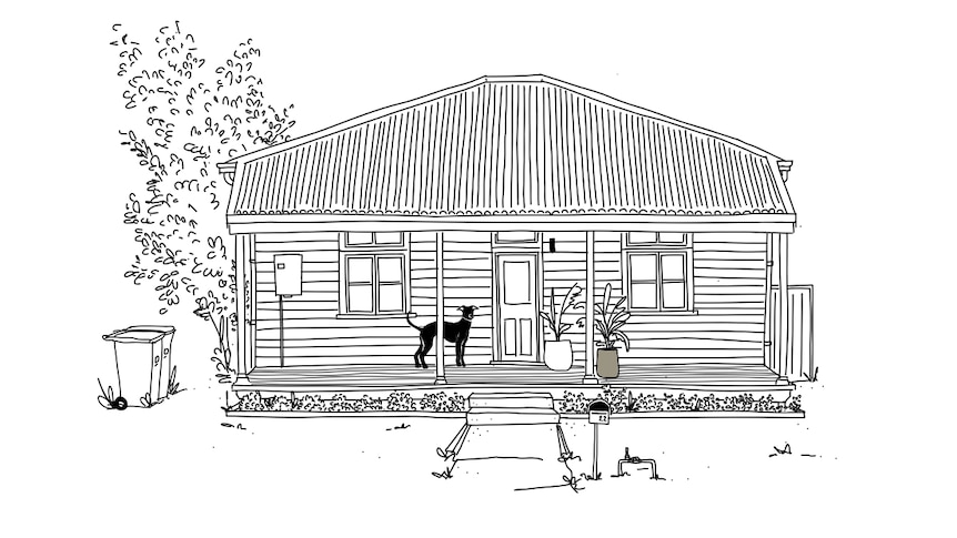 A pencil drawing of a quaint timber cottage