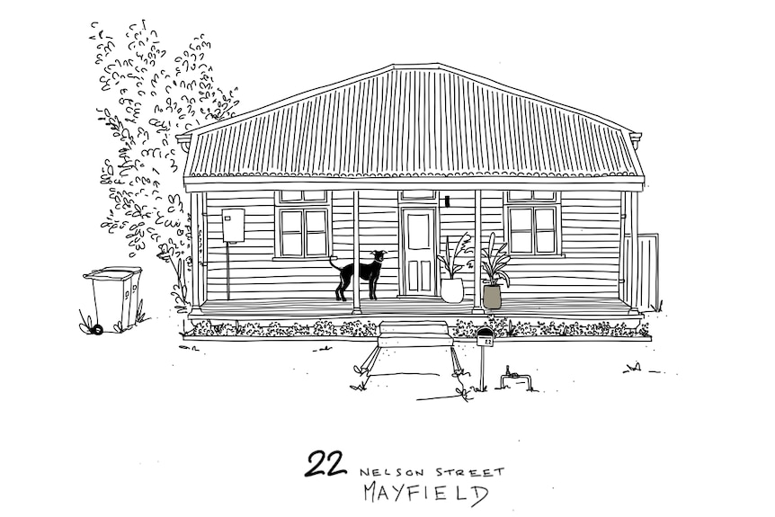 A pencil drawing of a quaint timber cottage