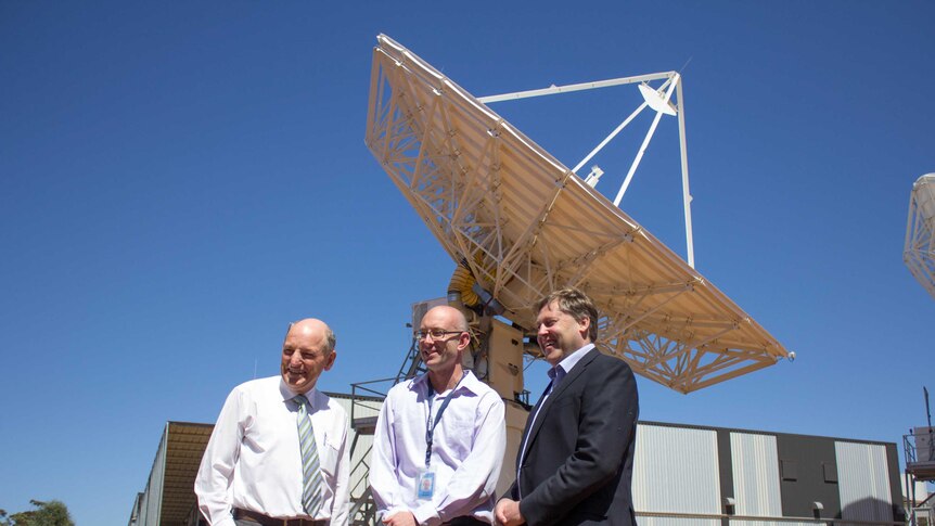 State Member for Eyre Dr Graham Jacobs, NBN Satellite Operations manager Michael Beckford and O'Connor MHR Rick Wilson