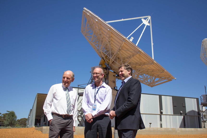 State Member for Eyre Dr Graham Jacobs, NBN Satellite Operations manager Michael Beckford and O'Connor MHR Rick Wilson