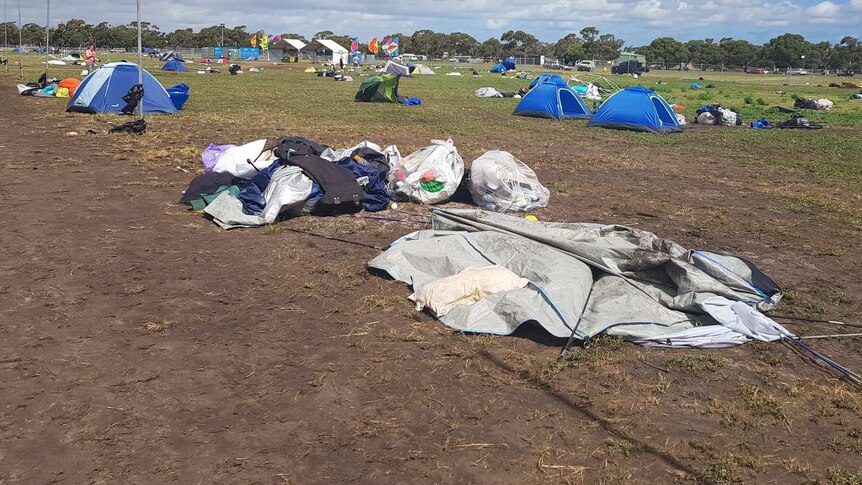 Rubbish left after the Unify music festival at Tarwin Lower.