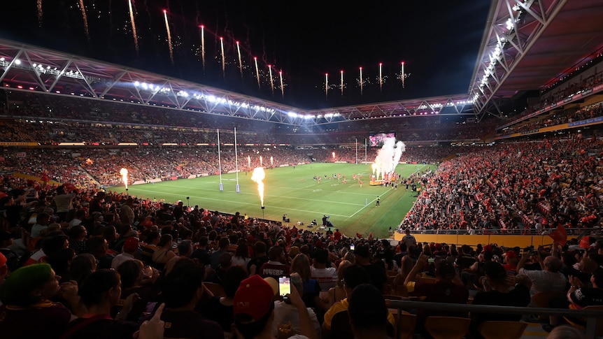 A stadium during a rugby league match