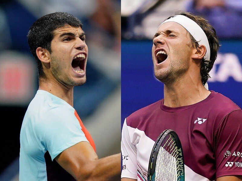Composite image of US Open men's finalists Carlos Alcaraz and Casper Ruud.