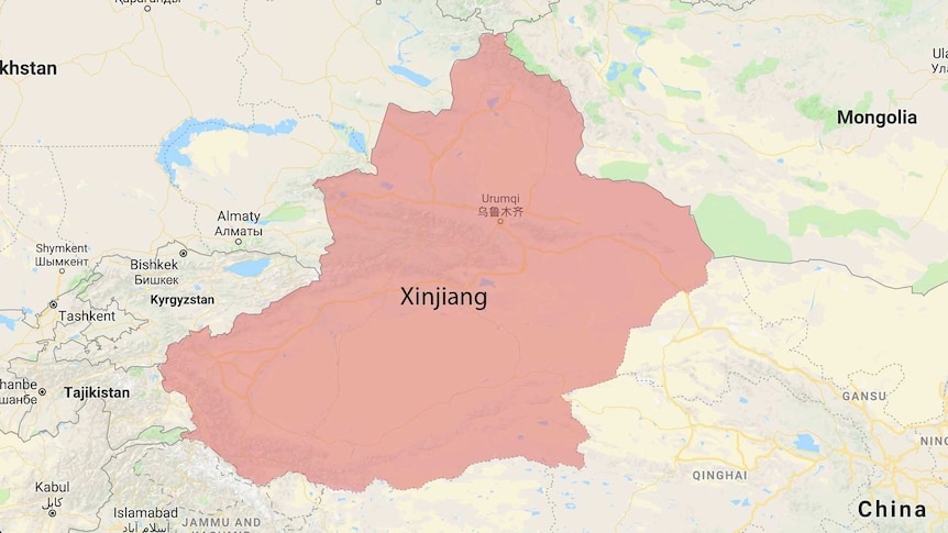 A map of Xinjiang and surrounding regions