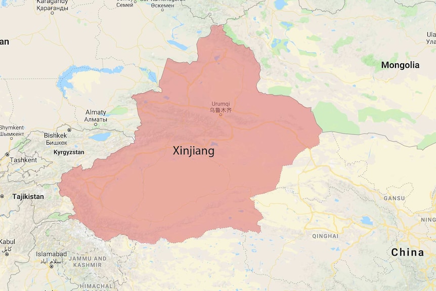 A map of Xinjiang and surrounding regions.