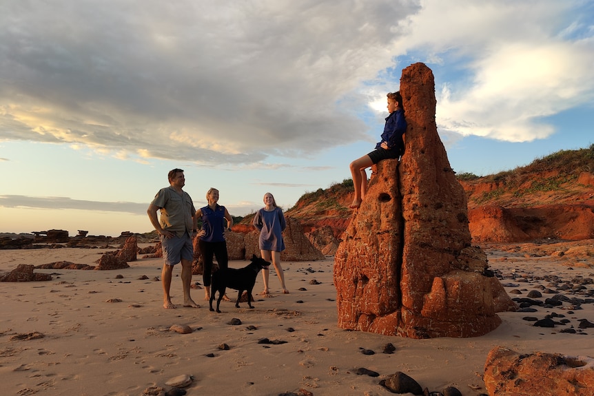 James Weeding and Jen Bird at Broome beach with kids