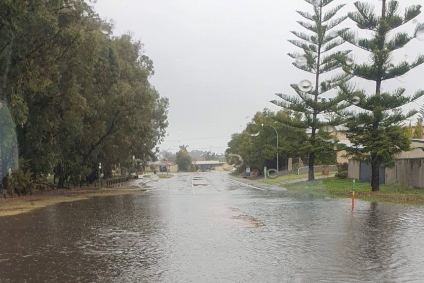 A flooded road in Mandurah.