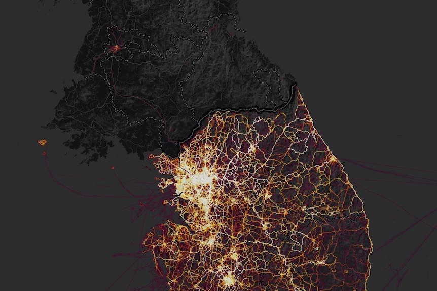 A heatmap shows fitness activity in North Korea compared to South Korea.