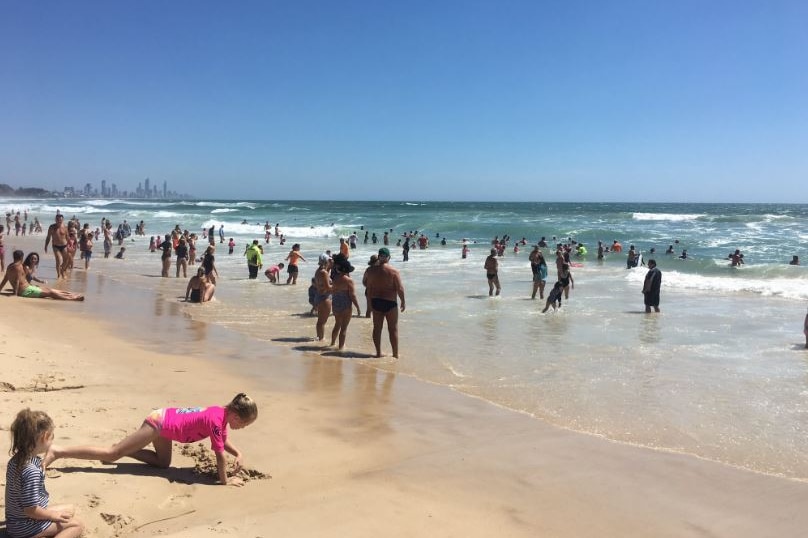 Big crowds gathered at Burleigh beach on Sunday.