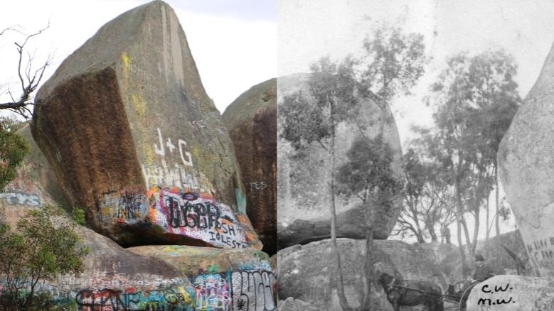 big rocks with graffiti on them