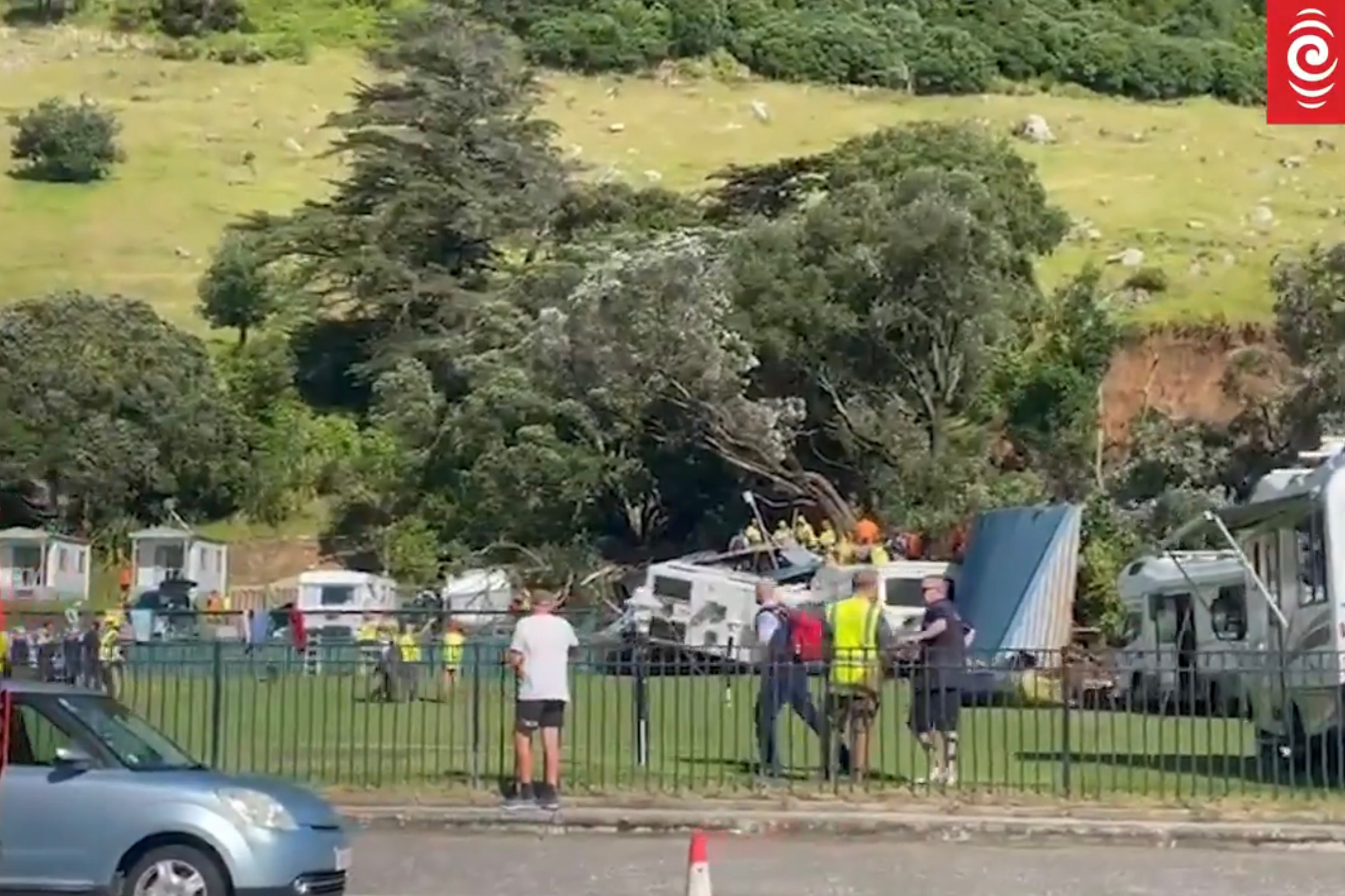 A landslide at a campground.