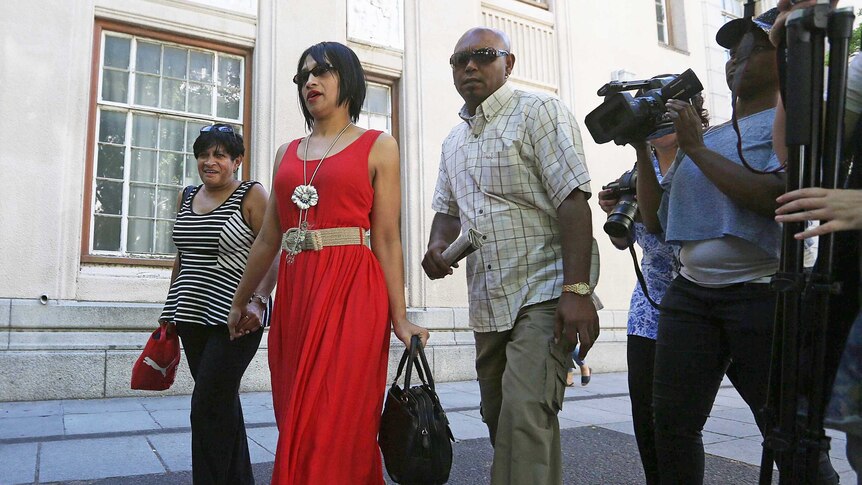 Celeste Nurse leaves court with family members.