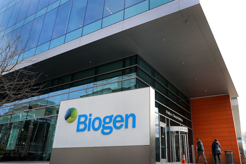Large Biogen sign stands out the front of the company's headquarters in Boston.